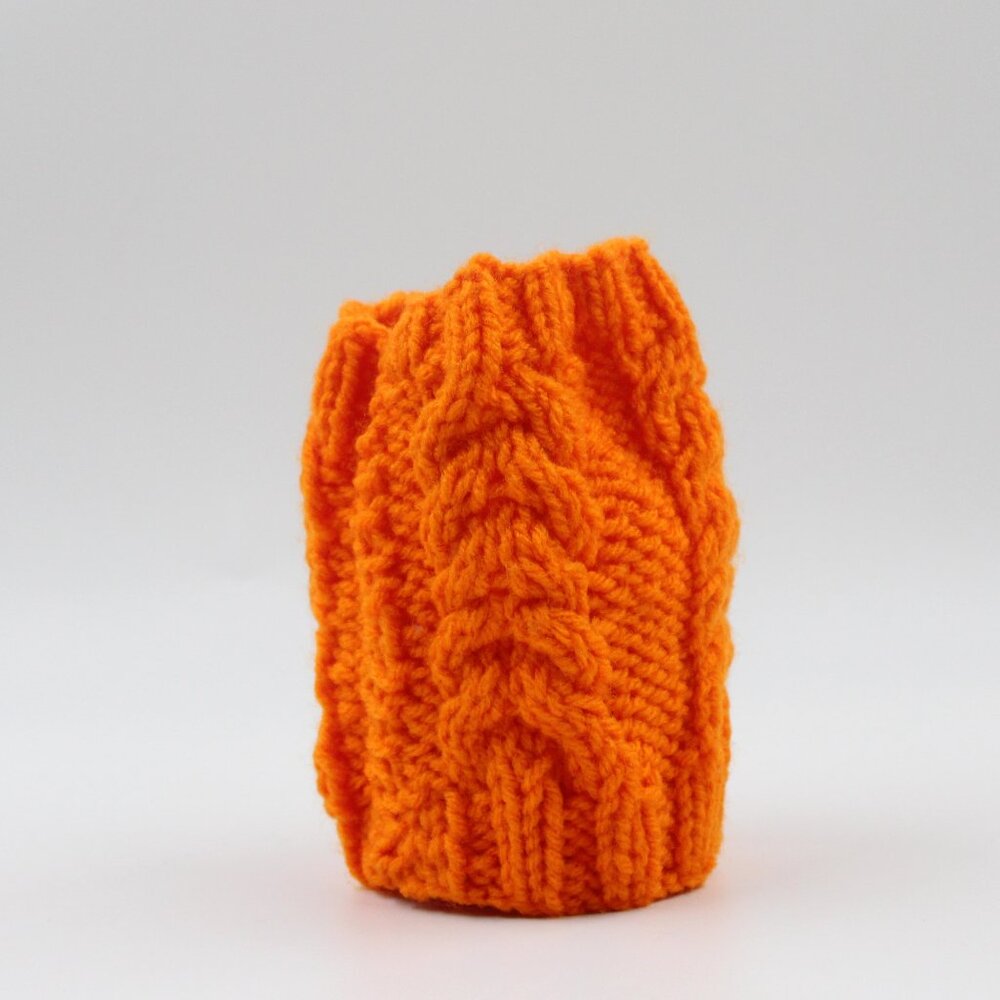 Handmade Hand Knit Pumpkin Orange Tall Cable Knit Candle Cozy